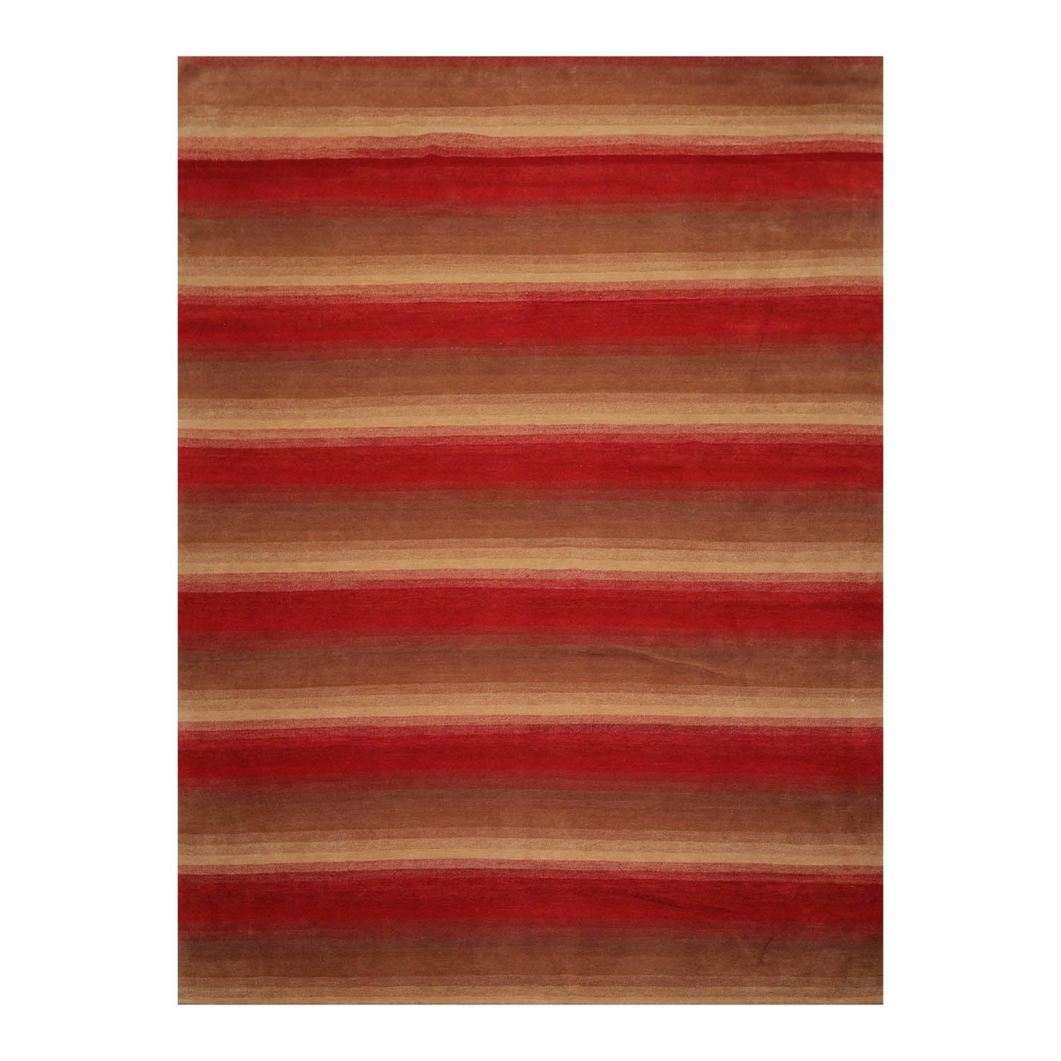 9x12 Brown, Tan, Red Color Hand Knotted Striped 100% Wool Modern Oriental Rug