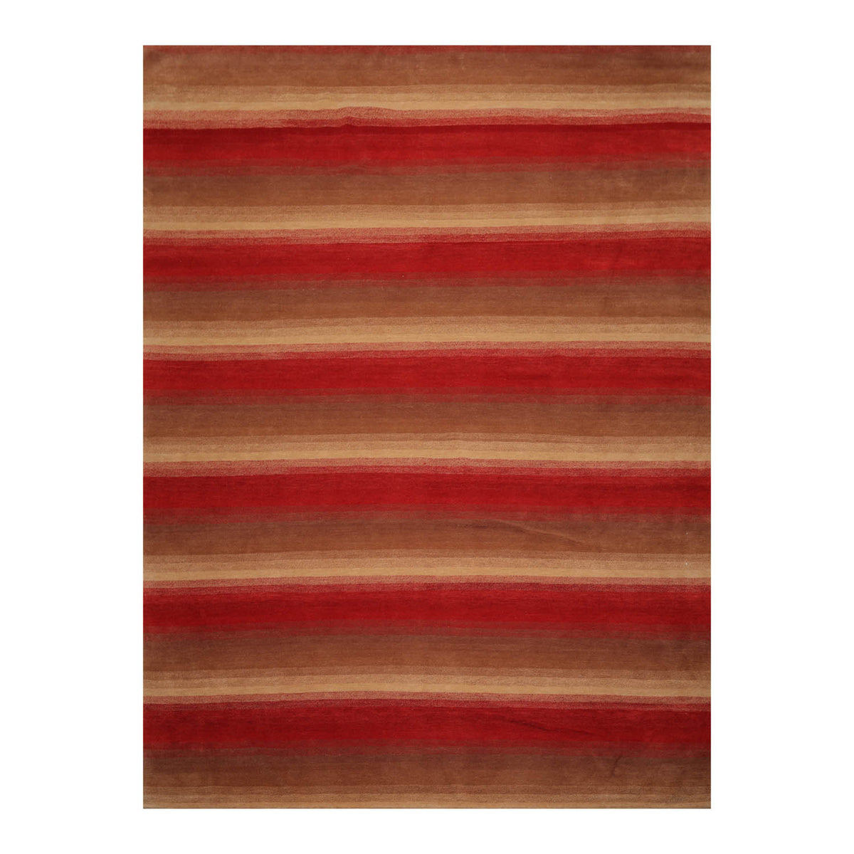 9x12 Brown, Tan, Red Color Hand Knotted Striped 100% Wool Modern Oriental Rug