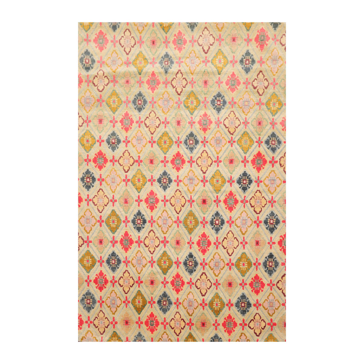 4x6 Mint, Coral, Blue Color Hand Knotted All-Over 100% Wool Traditional Oriental Rug