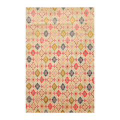 4x6 Mint, Coral, Blue Color Hand Knotted All-Over 100% Wool Traditional Oriental Rug