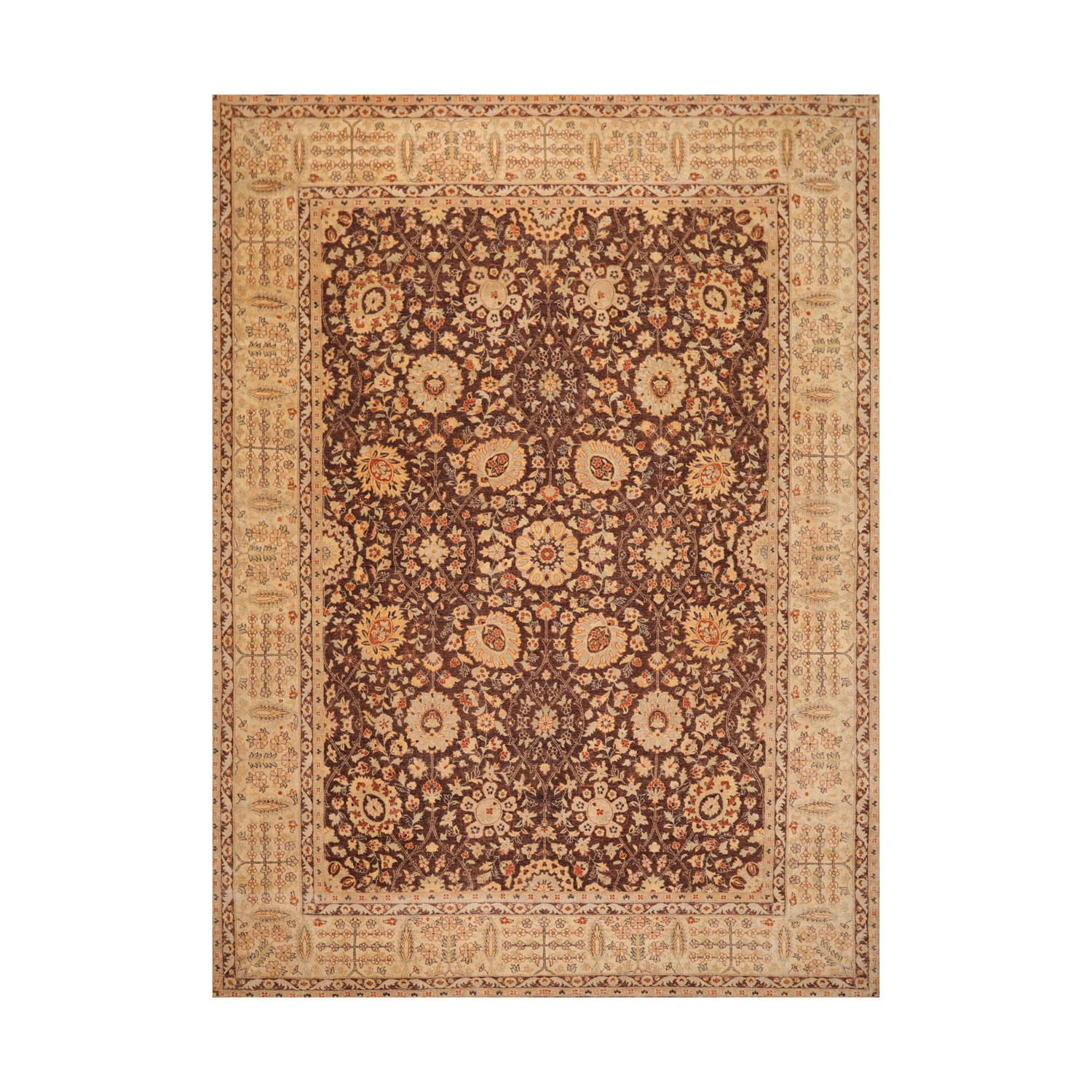 9x12 Brown, Beige, Gold Color Hand Knotted All-Over 100% Wool Traditional-Persian/Oriental Oriental Rug