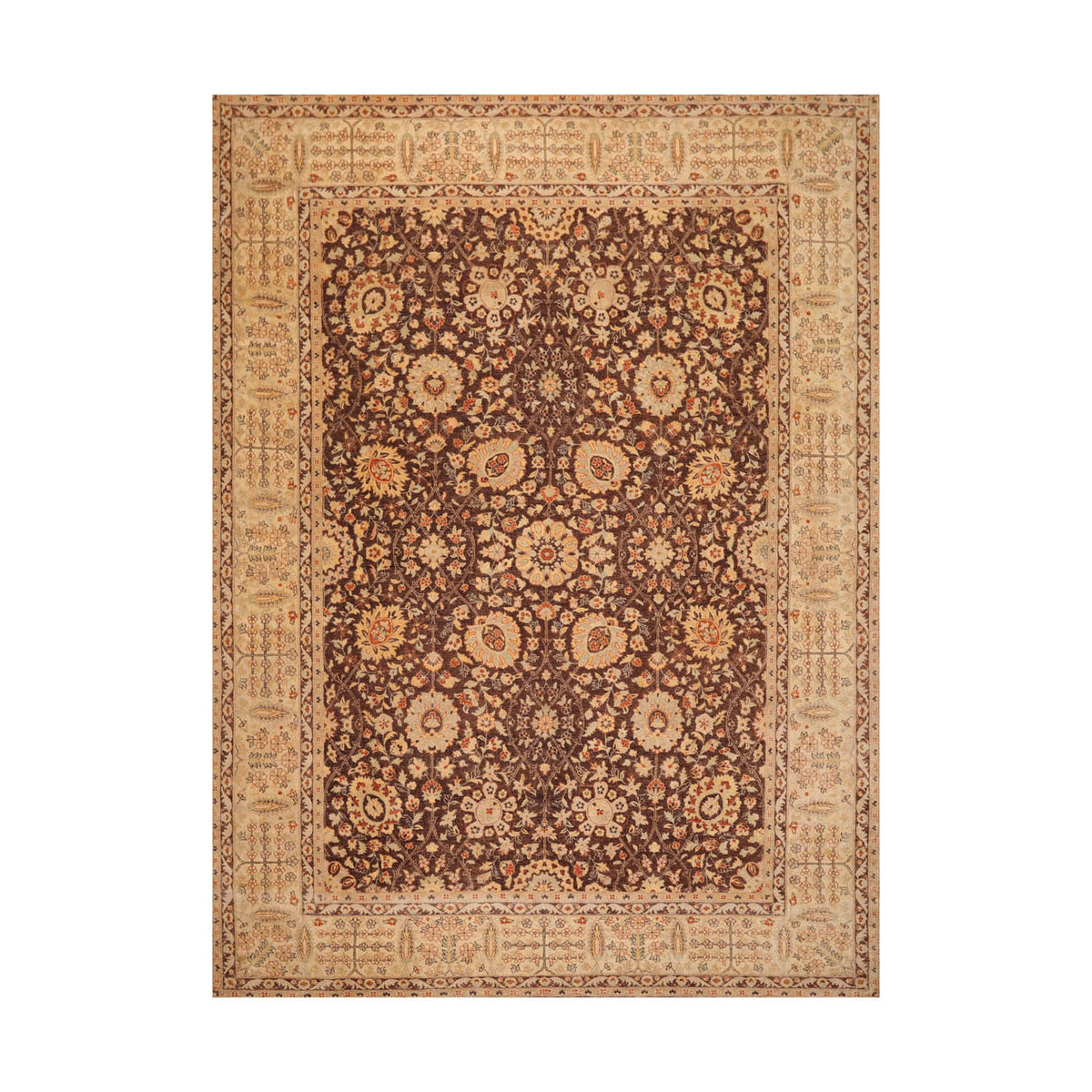 9x12 Brown, Beige, Gold Color Hand Knotted All-Over 100% Wool Traditional-Persian/Oriental Oriental Rug