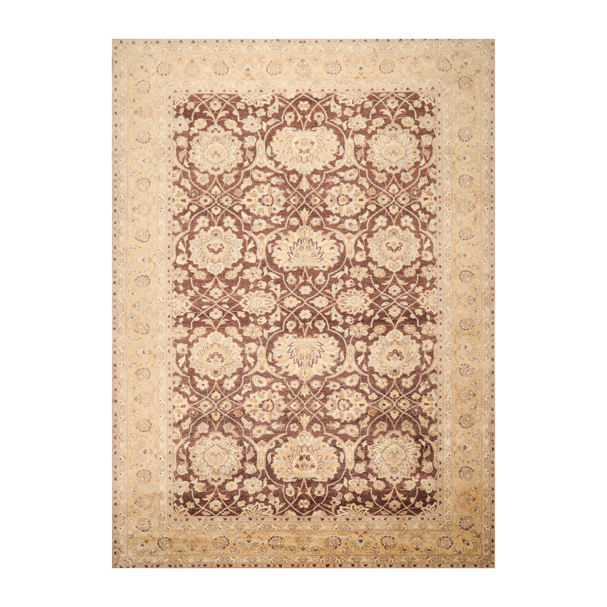 9x12 Brown, Caramel, Beige Color Hand Knotted All-Over 100% Wool Traditional Oriental Rug
