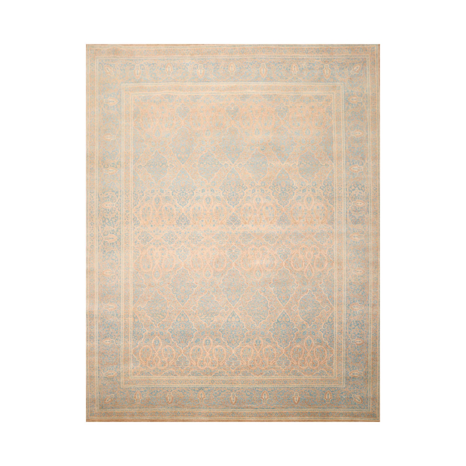 8x10 Blue, Blue, Beige Color Hand Knotted All-Over 100% Wool Traditional Oriental Rug