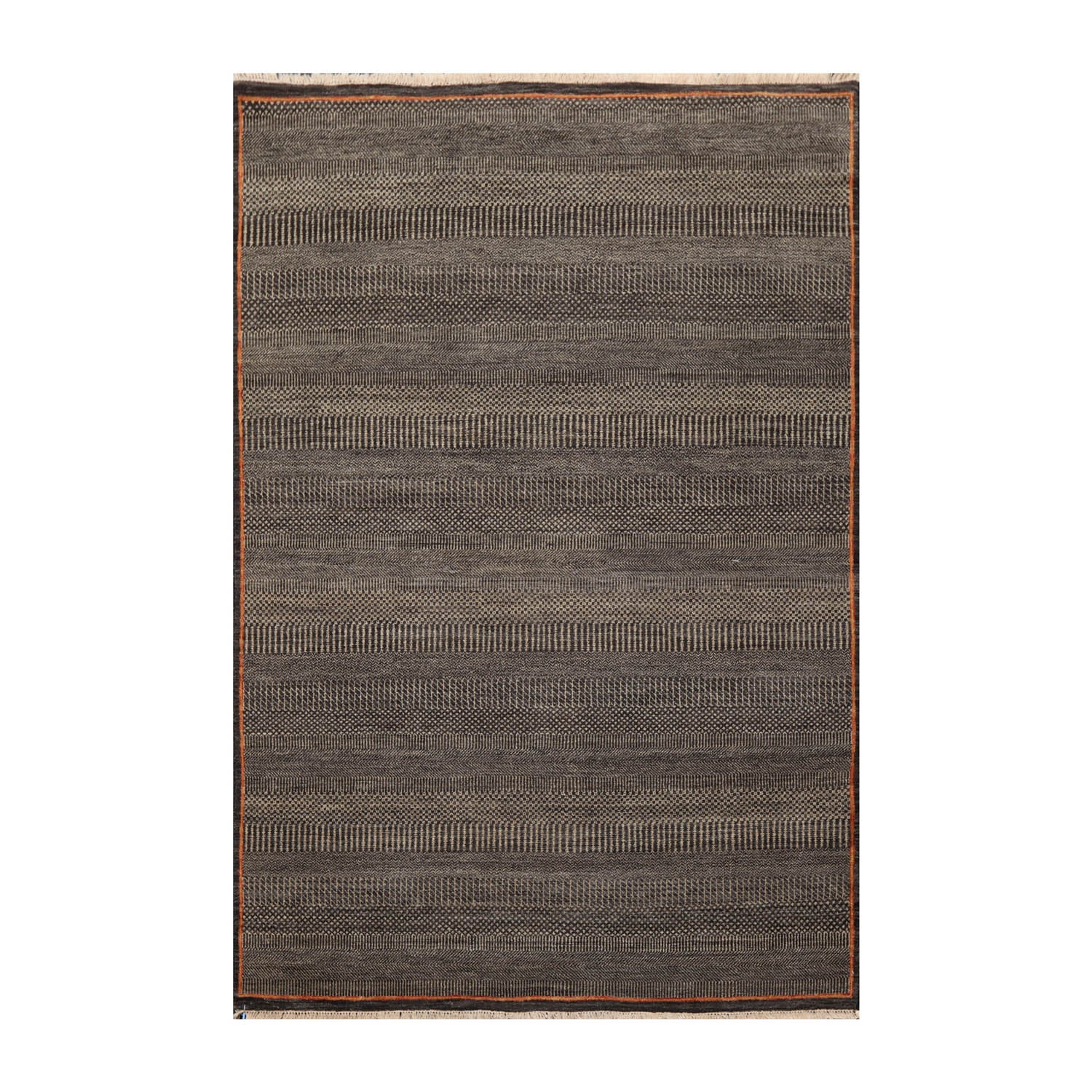 5x7 Charcoal, Olive, Orange Color Hand Knotted All-Over 100% Wool Traditional Oriental Rug