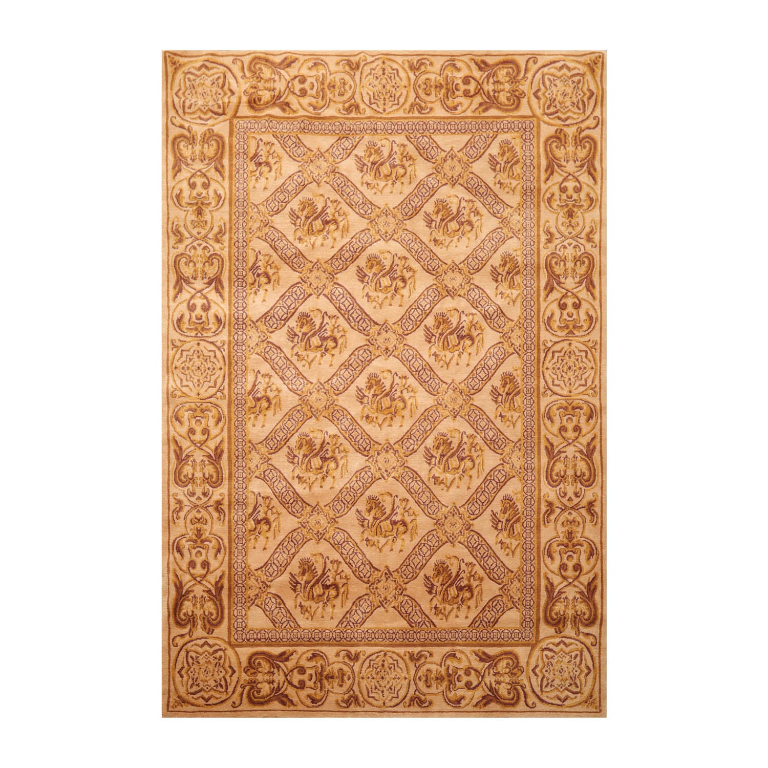5x8 Caramel, Gold, Brown Color Hand Knotted All-Over 100% Wool Traditional Oriental Rug