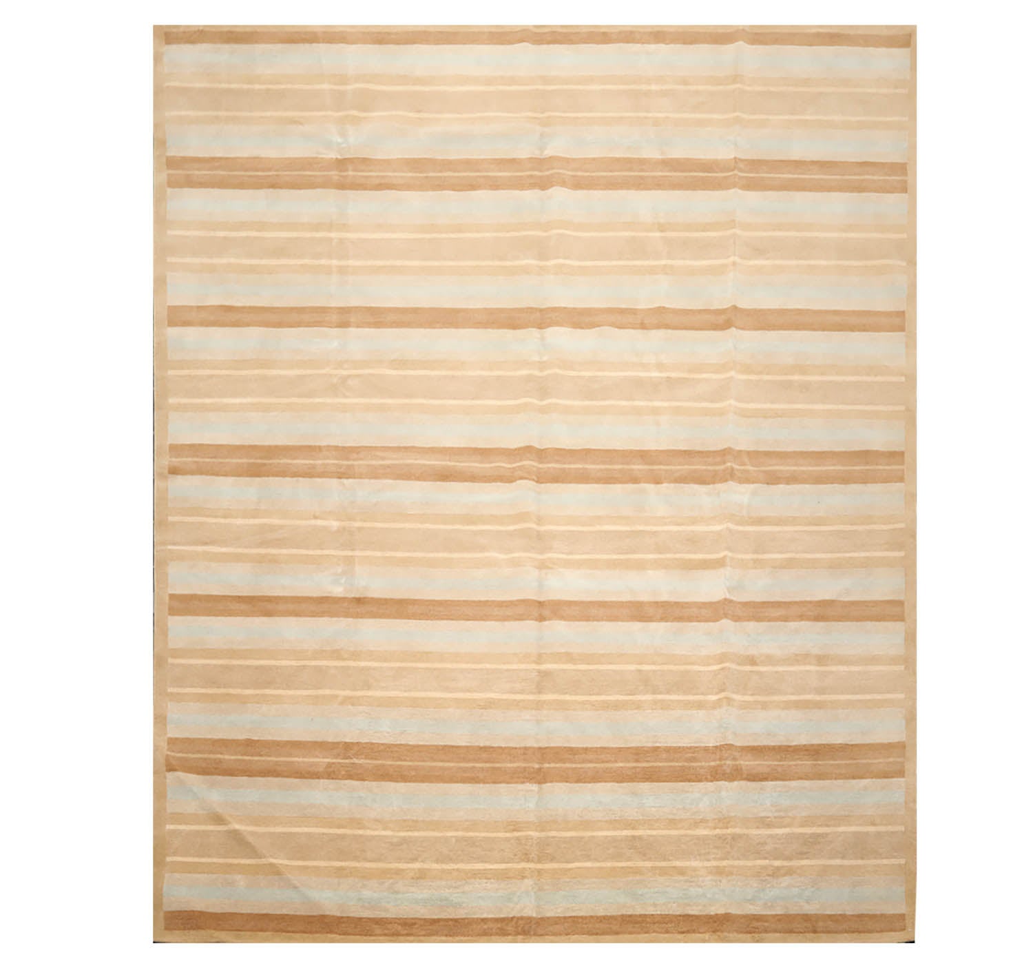 8x10 Tan, Aqua, Brown Color Hand Knotted Striped 100% Wool Modern Oriental Rug