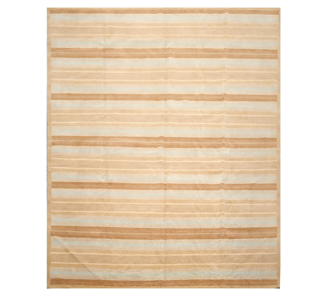 8x10 Tan, Aqua, Brown Color Hand Knotted Striped 100% Wool Modern Oriental Rug