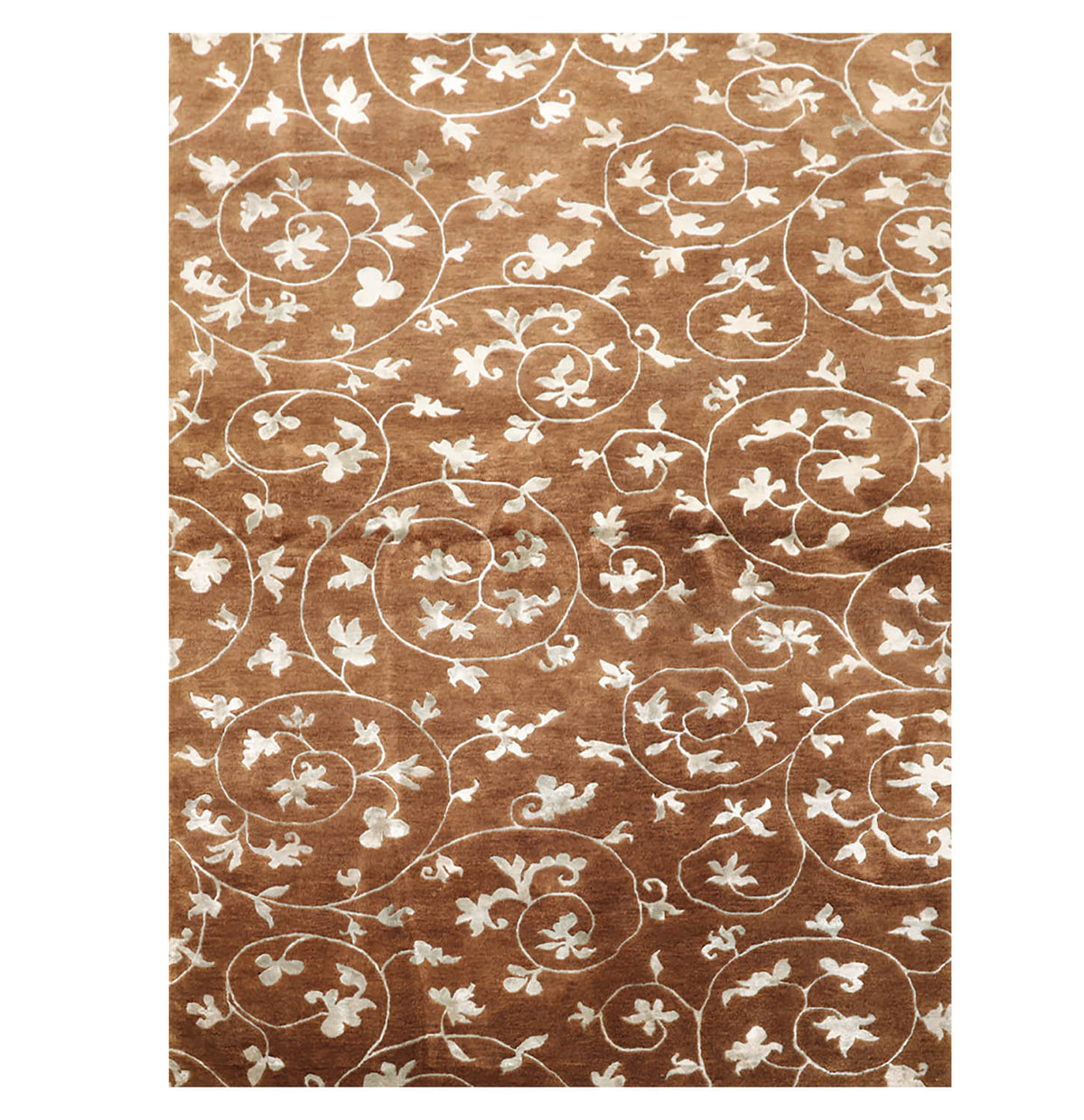 6x9 Brown, Aqua, Color Hand Knotted Floral 100% Wool Transitional Oriental Rug