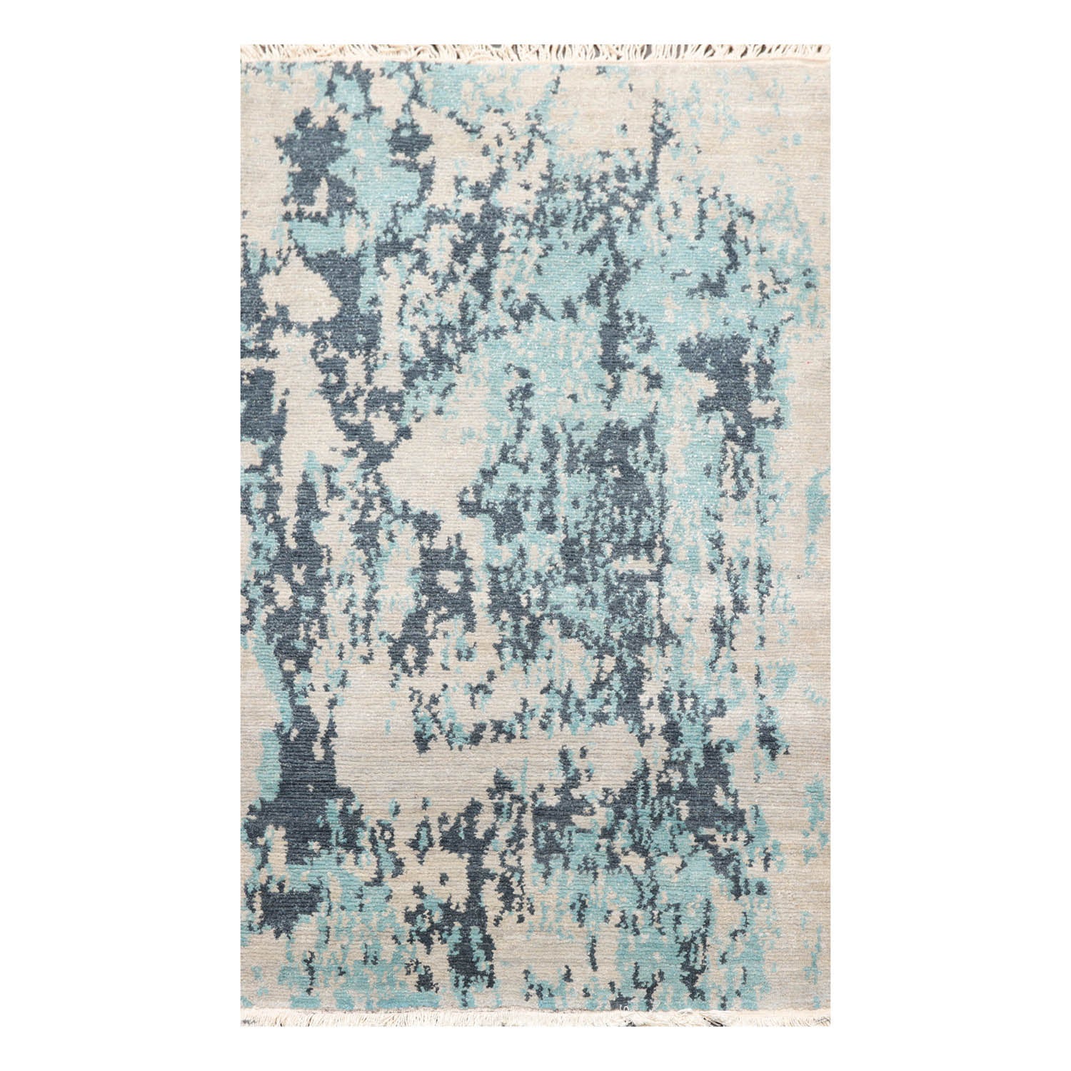 3x5 Beige, Gray, Aqua Color Hand Knotted All-Over 100% Wool Modern Oriental Rug