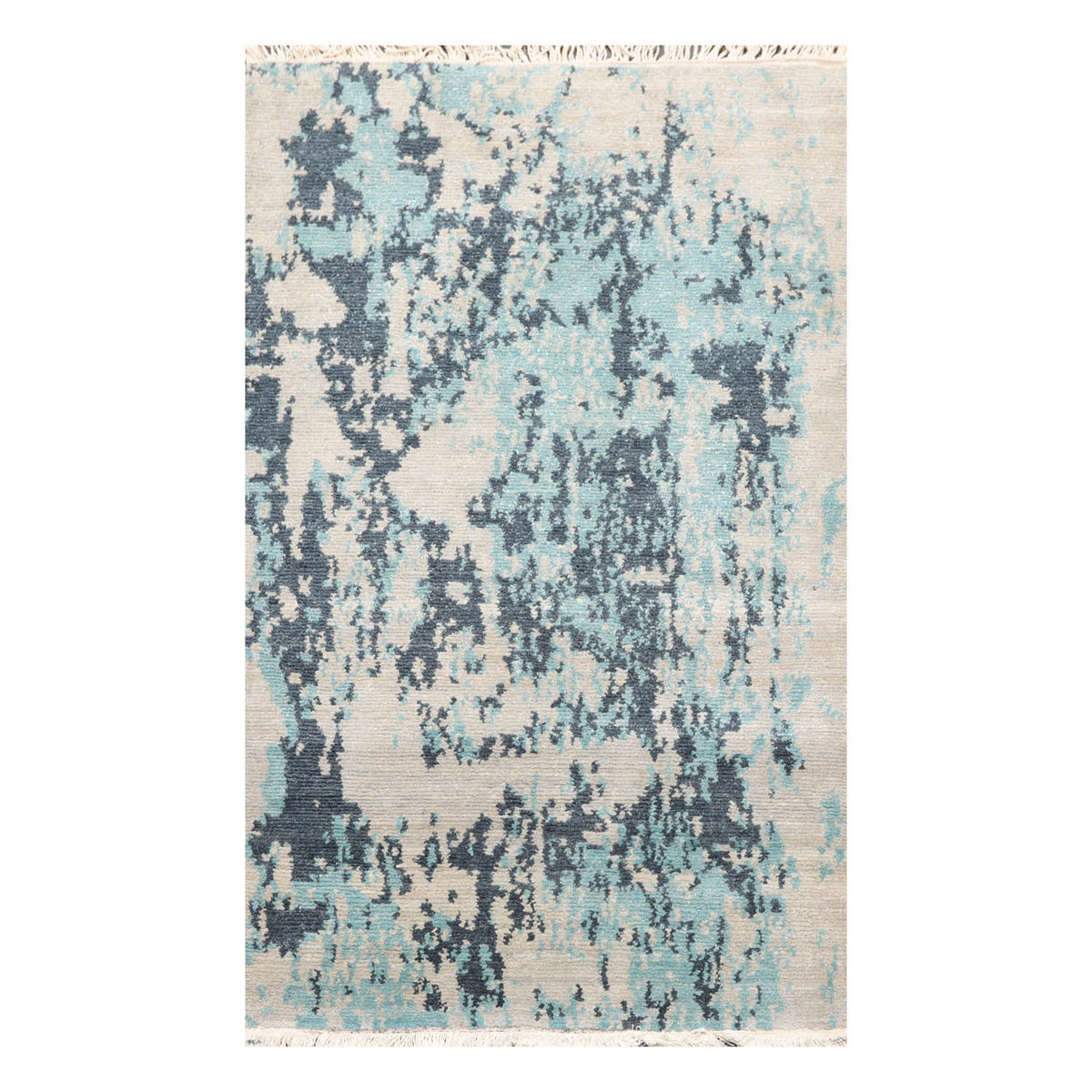 3x5 Beige, Gray, Aqua Color Hand Knotted All-Over 100% Wool Modern Oriental Rug