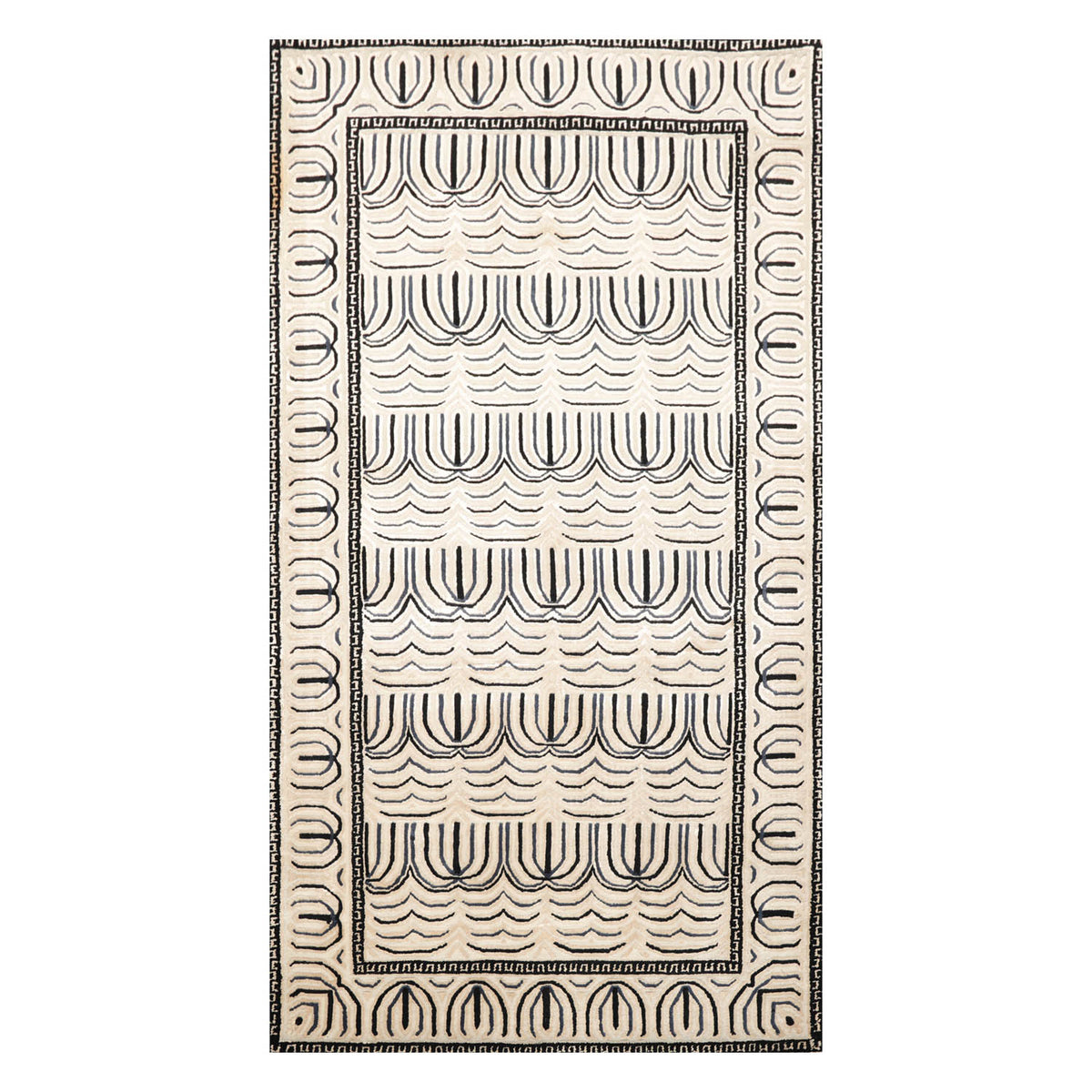 3x5 Cream, Gray, Black Color Hand Knotted All-Over 100% Wool Modern Oriental Rug