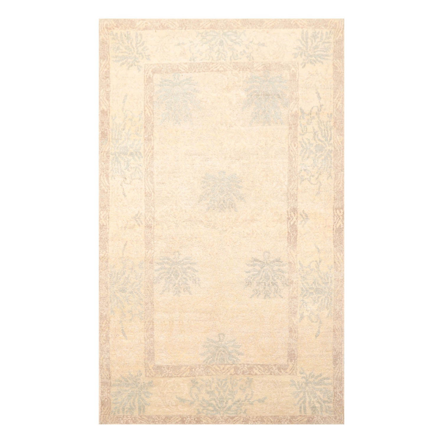 4x6 Beige, Taupe, Slate Color Hand Knotted Floral 100% Wool Transitional Oriental Rug
