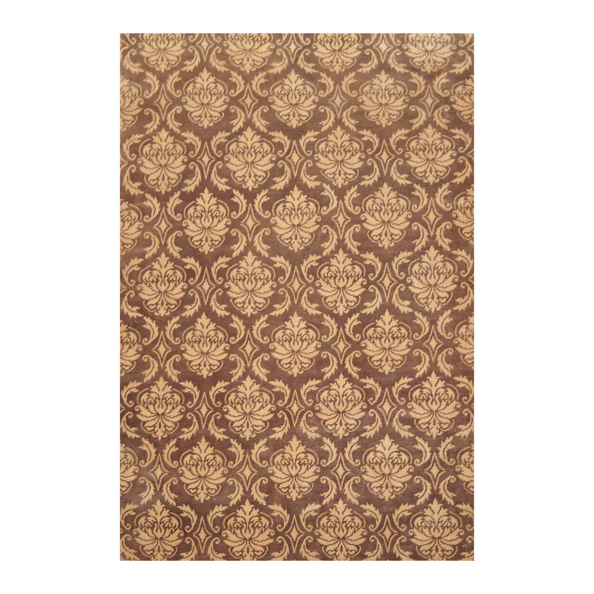 6x9 Brown, Caramel, Color Hand Knotted All-Over 100% Wool Transitional Oriental Rug