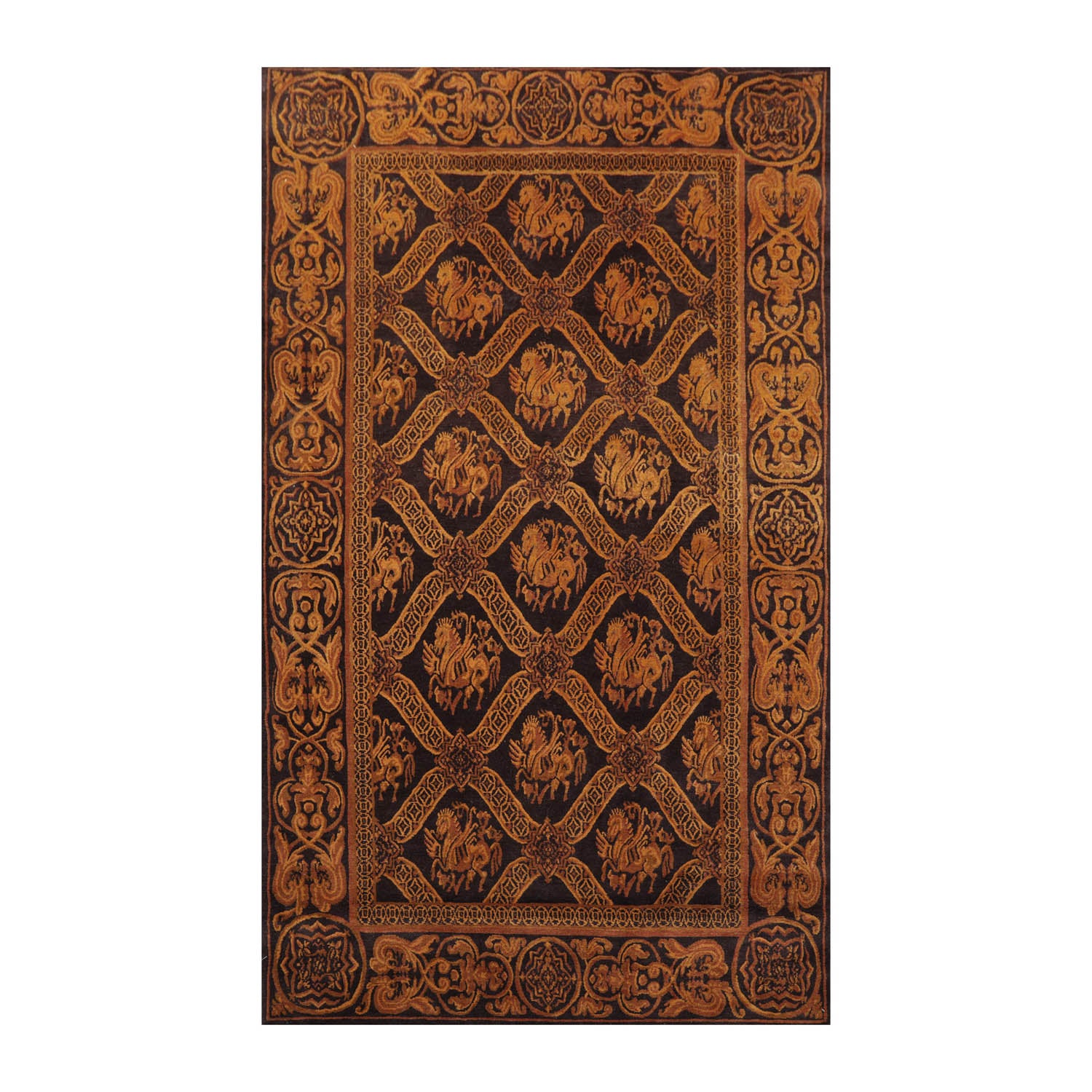 6x9 Charcoal, Brown, Gold Color Hand Knotted Pictorial 100% Wool Transitional Oriental Rug