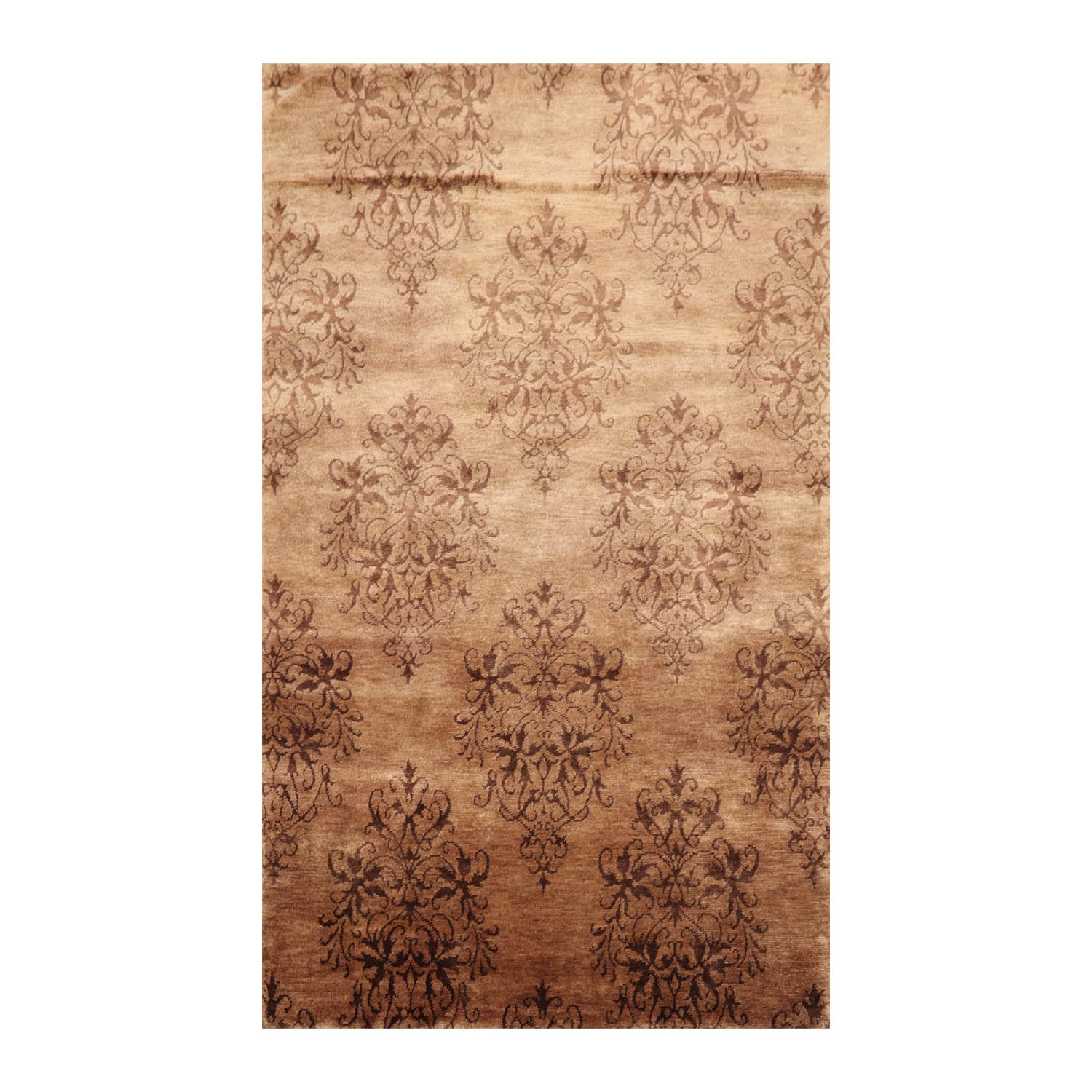 5x8 Tan, Brown, Color Hand Knotted All-Over 100% Wool Transitional Oriental Rug