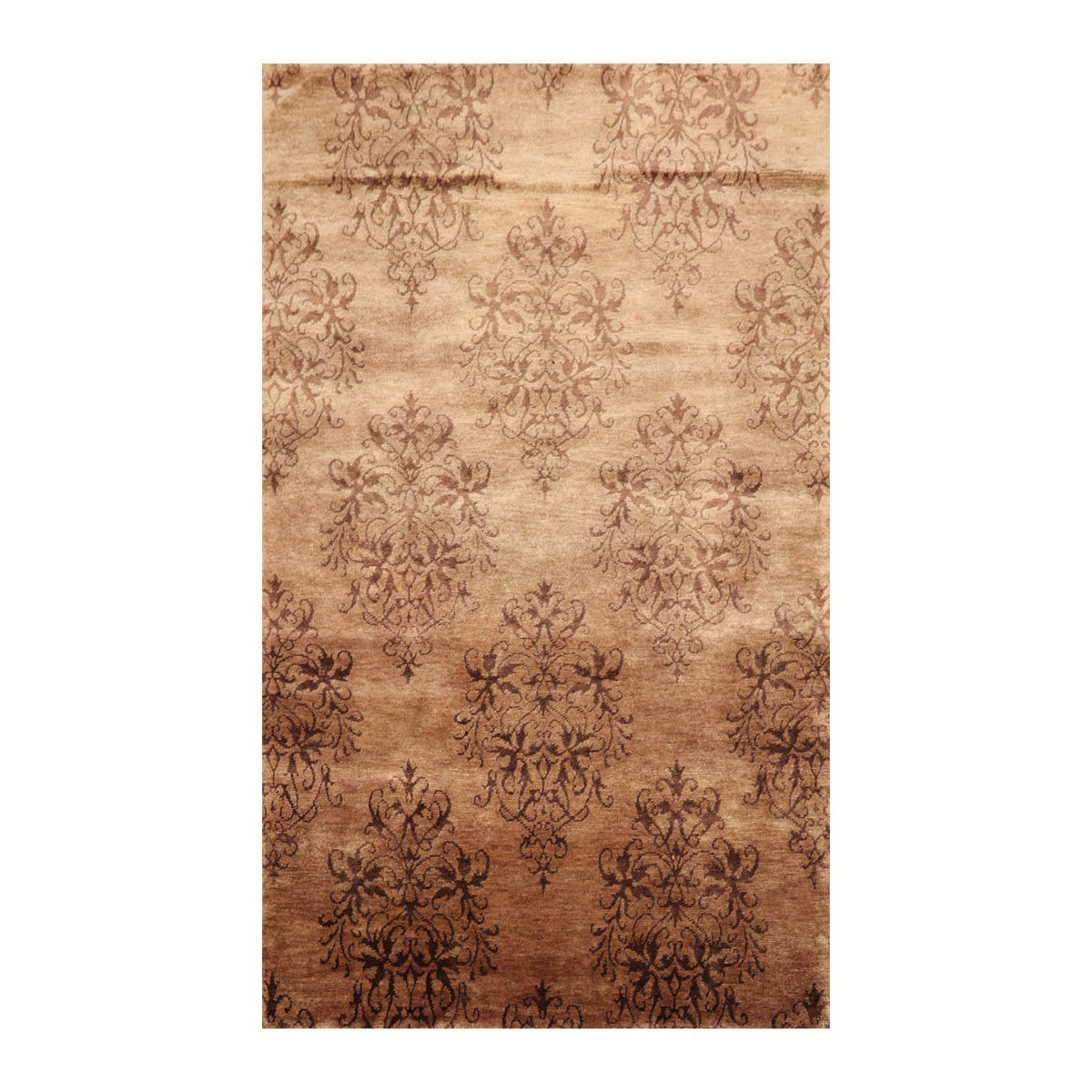 5x8 Tan, Brown, Color Hand Knotted All-Over 100% Wool Transitional Oriental Rug