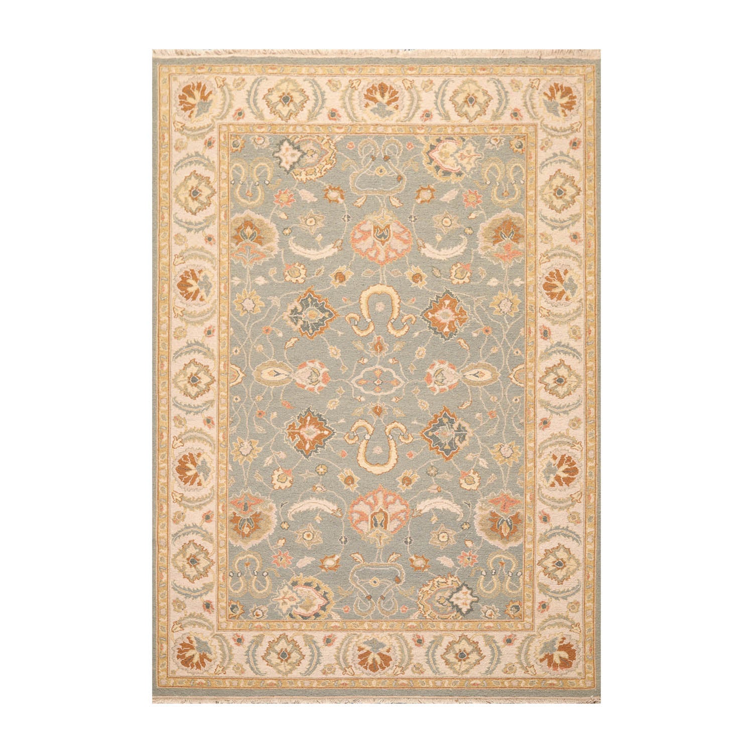 6x9 Slate, Beige, Rust Color Hand Knotted All-Over 100% Wool Traditional Oriental Rug