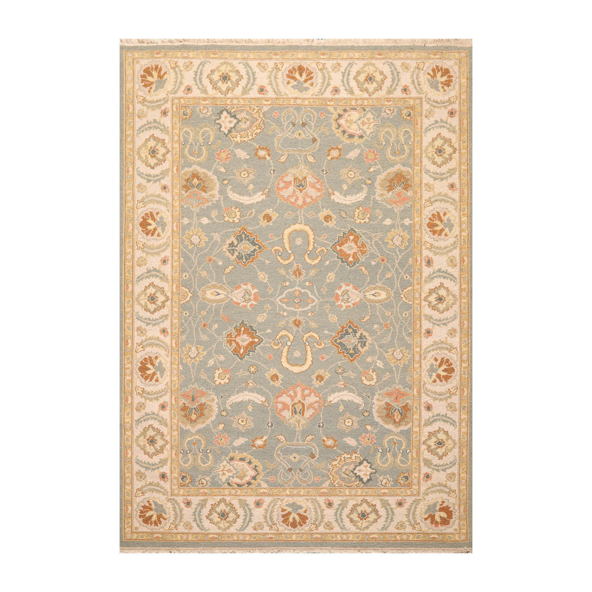 6x9 Slate, Beige, Rust Color Hand Knotted All-Over 100% Wool Traditional Oriental Rug