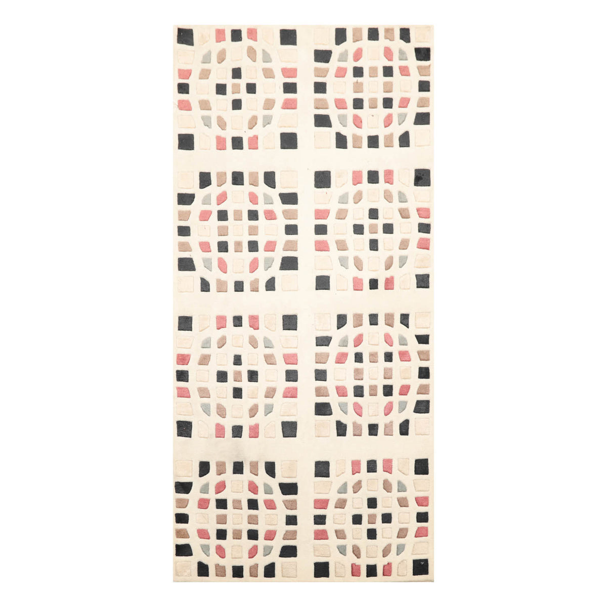 3x5 Cream, Brown, Black Color Hand Knotted All-Over 100% Wool Modern Oriental Rug