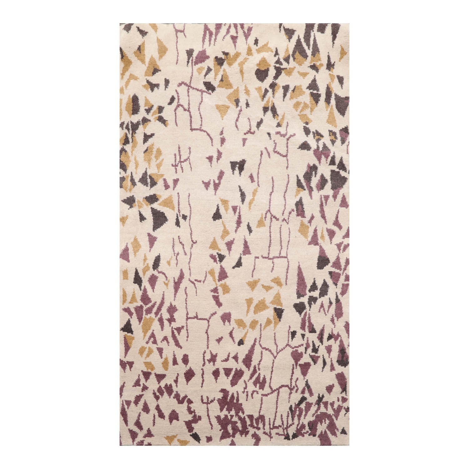 3x5 Beige, Charcoal, Aubergine Color Hand Knotted All-Over 100% Wool Modern Oriental Rug