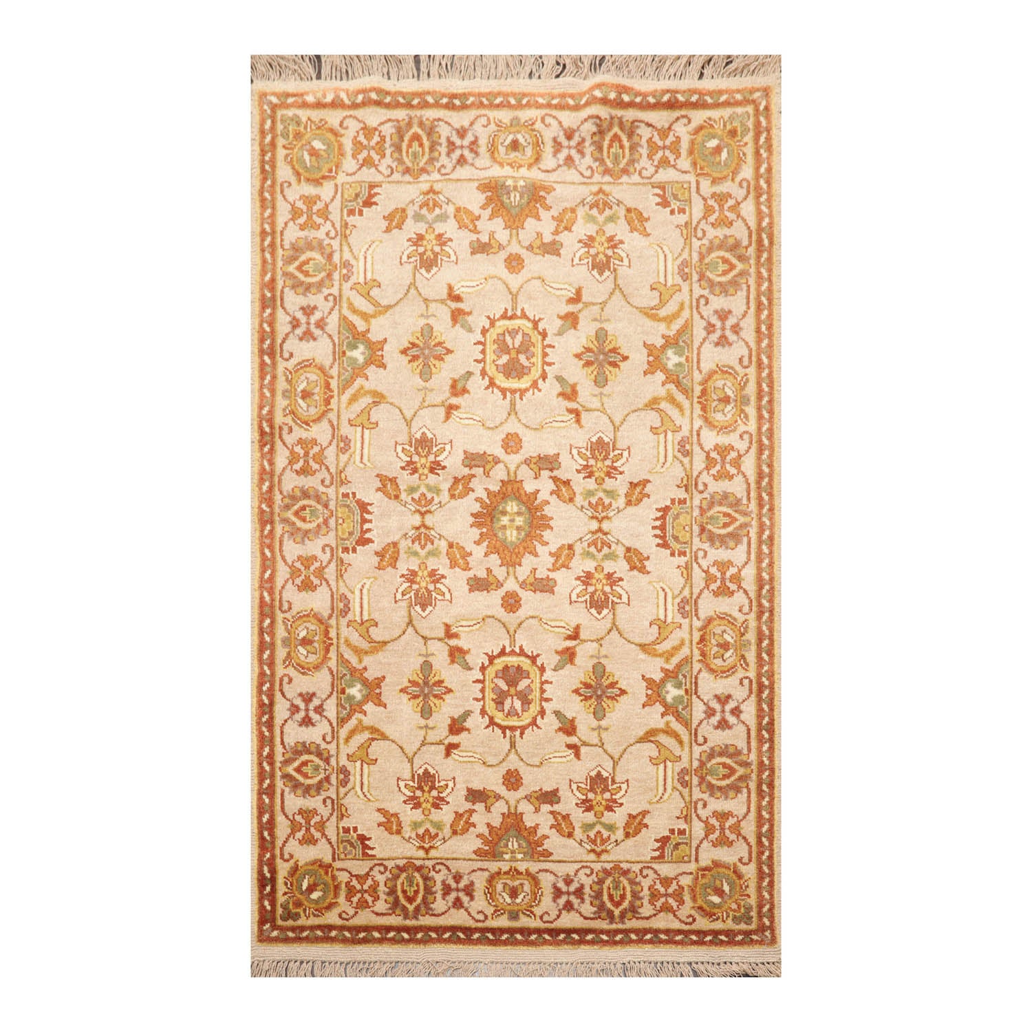 4x6 Beige, Brown, Mustard Color Hand Knotted All-Over 100% Wool Traditional Oriental Rug