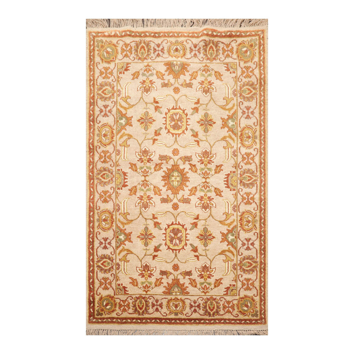 4x6 Beige, Brown, Mustard Color Hand Knotted All-Over 100% Wool Traditional Oriental Rug