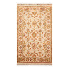 4x6 Beige, Brown, Mustard Color Hand Knotted All-Over 100% Wool Traditional Oriental Rug