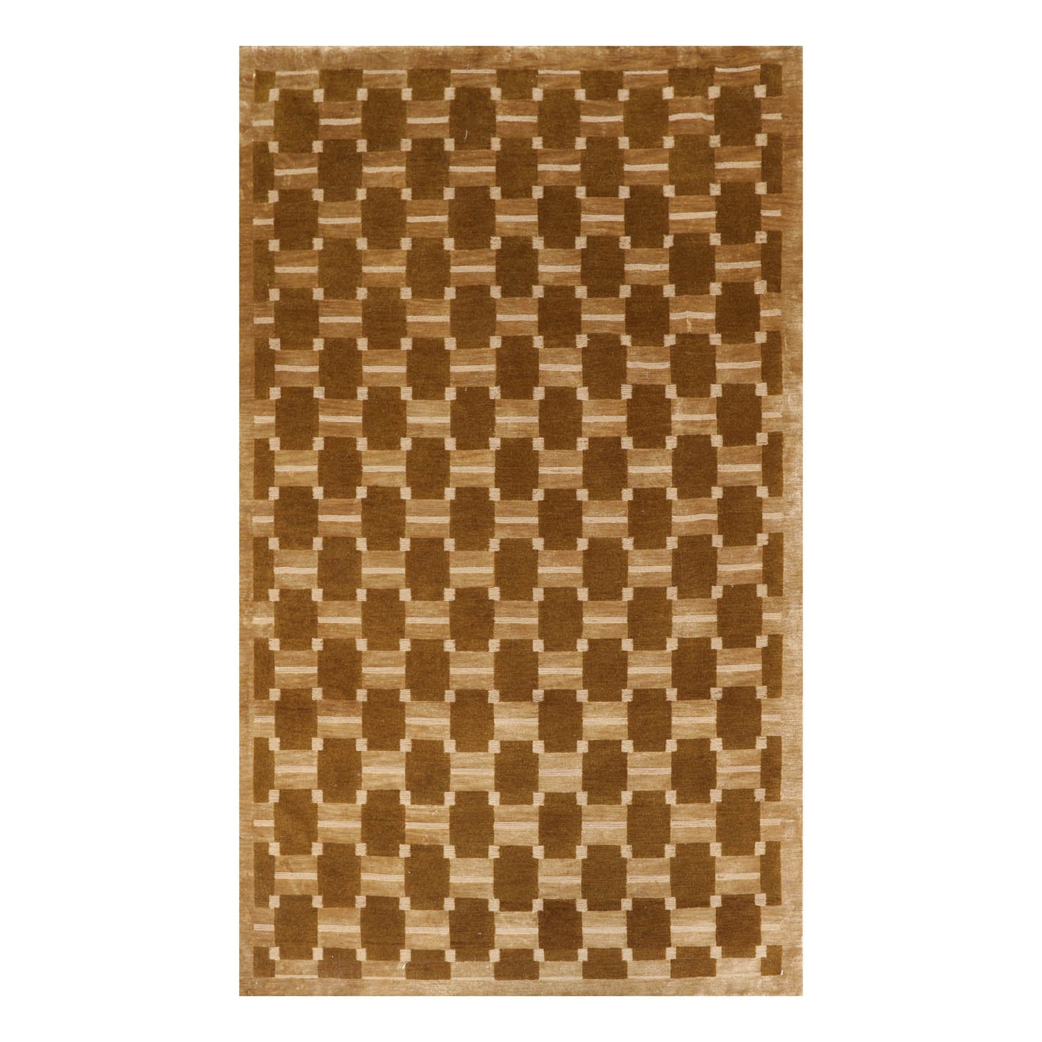 4x6 Brown, Olive, Color Hand Knotted All-Over 100% Wool Modern Oriental Rug