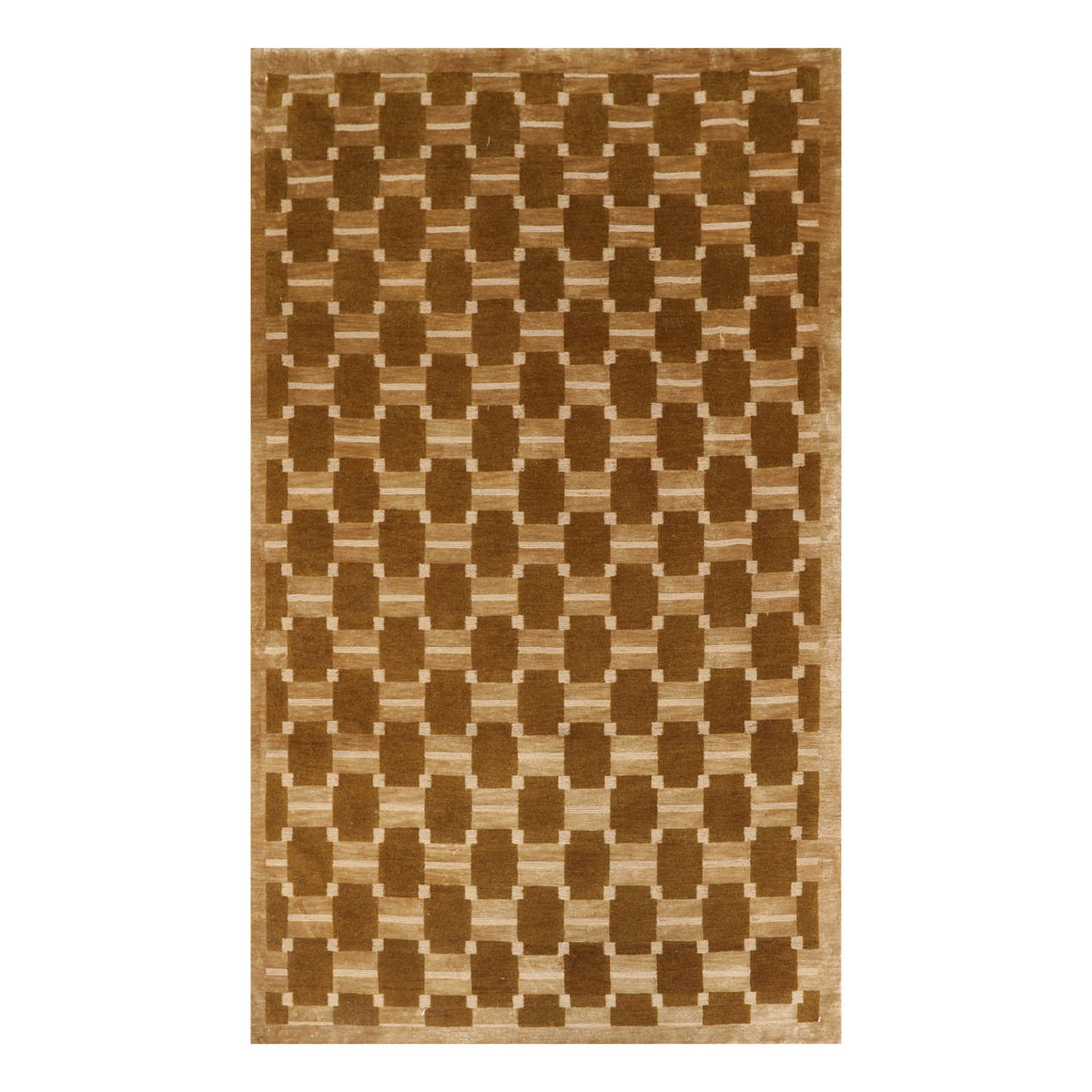 4x6 Brown, Olive, Color Hand Knotted All-Over 100% Wool Modern Oriental Rug