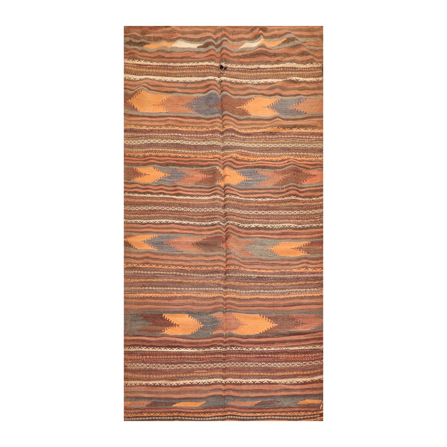 Runner Rust, Peach, Gray Color Hand Woven All-Over 100% Wool Southwestern Oriental Rug