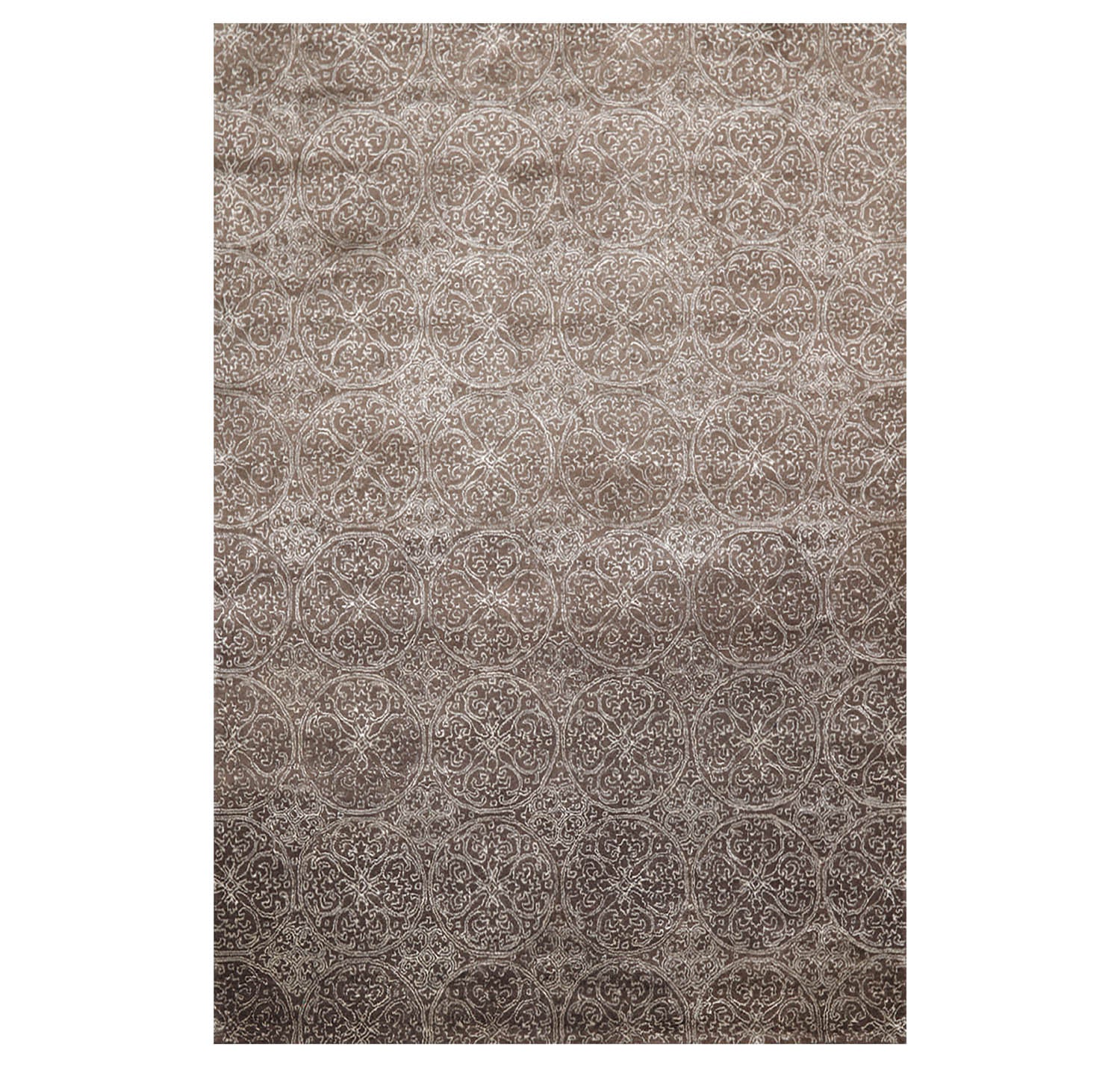 8x10 Brown, Beige, Color Hand Tufted All-Over Wool & Art Silk||Wool Transitional Oriental Rug