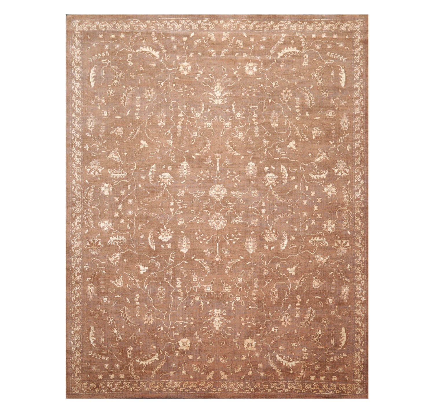8x10 Brown, Gray, Beige Color Machine Made Erased Pattern 100% Wool Transitional Oriental Rug