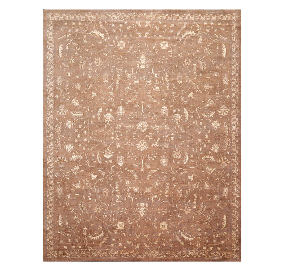 8x10 Brown, Gray, Beige Color Machine Made Erased Pattern 100% Wool Transitional Oriental Rug