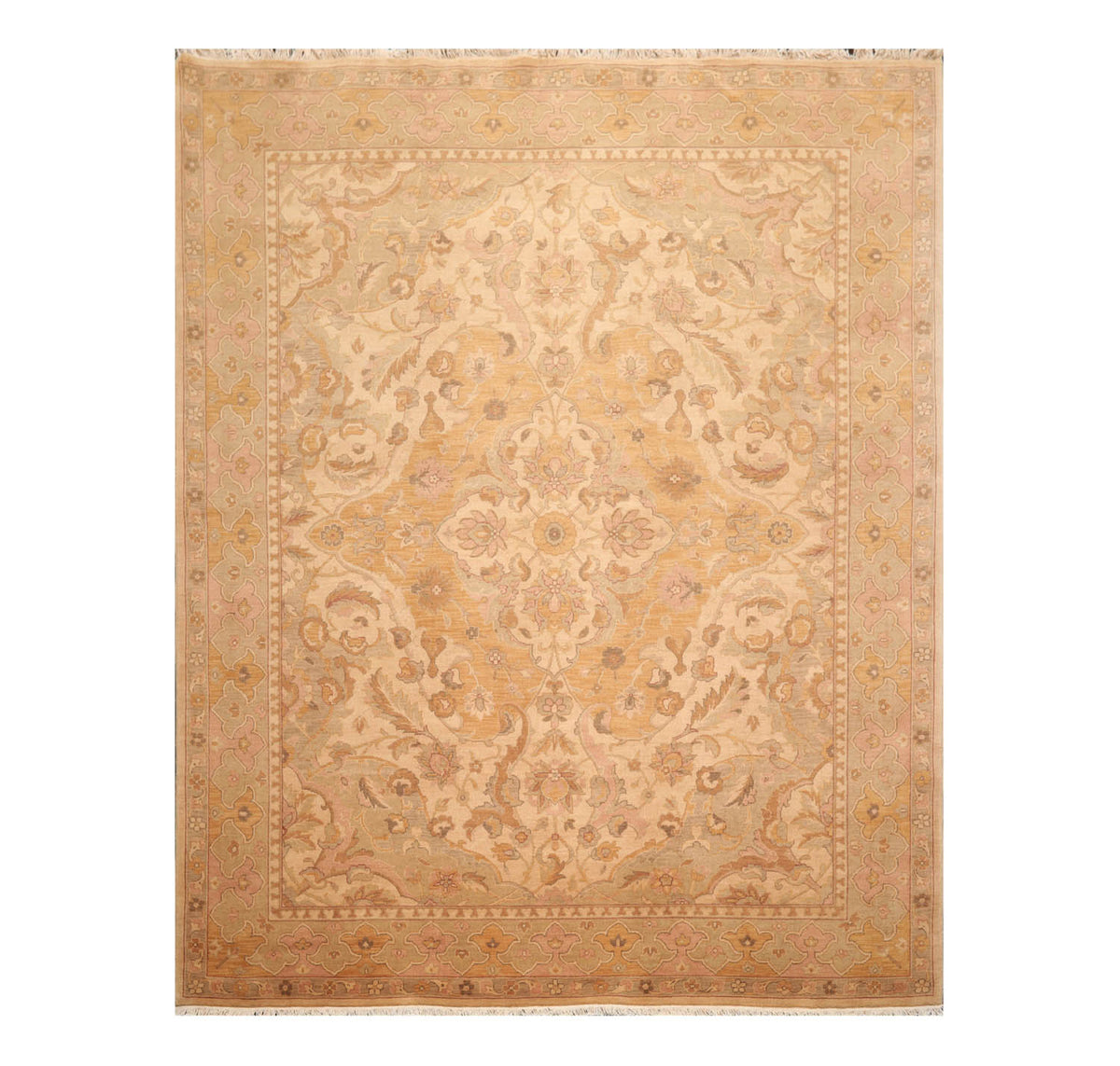 8x10 Beige, Gold, Moss Color Hand Knotted All-Over 100% Wool Traditional-Persian/Oriental Oriental Rug