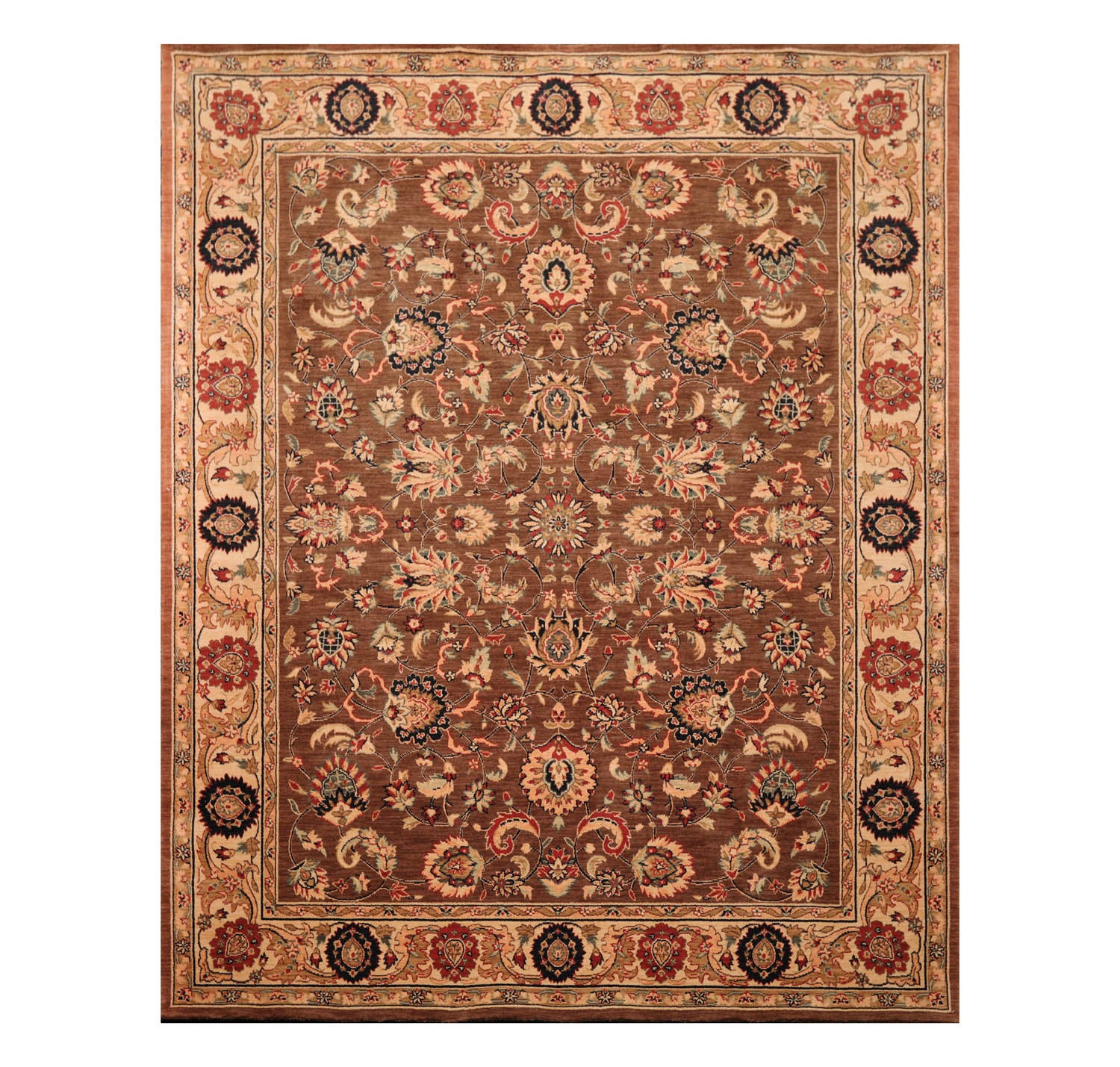 8x10 Brown, Champagne, Black Color Machine Made All-Over 100% Wool Traditional Oriental Rug