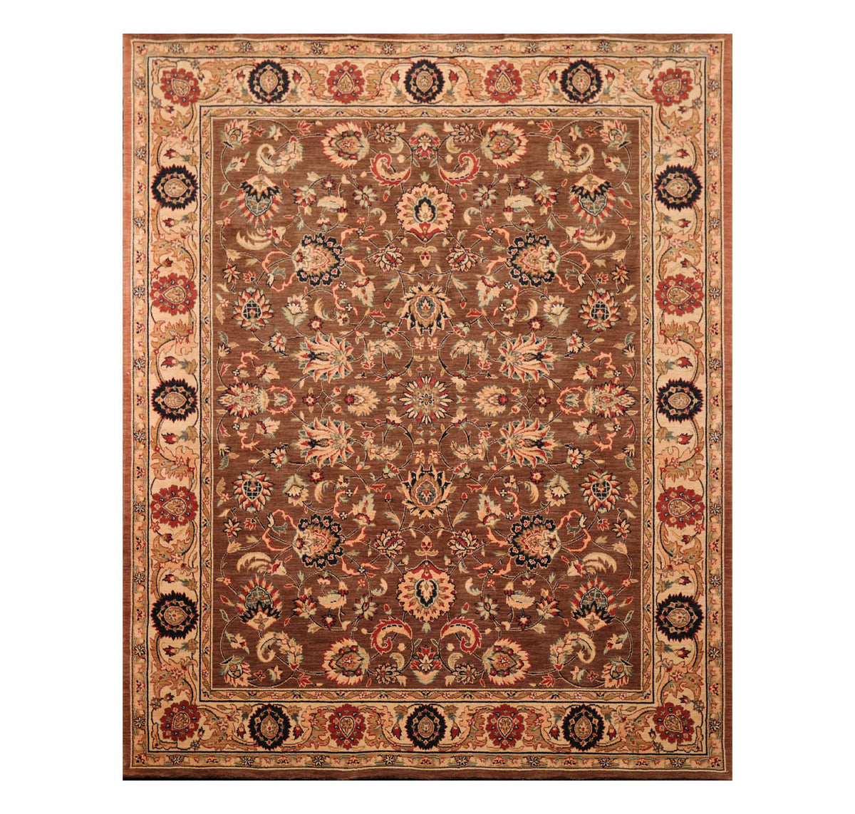 8x10 Brown, Champagne, Black Color Machine Made All-Over 100% Wool Traditional Oriental Rug