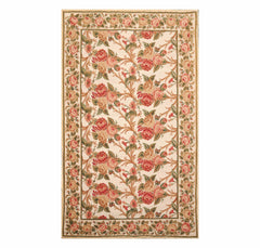 6x9 Beige, Rose, Green Color Hand Knotted All-Over 100% Wool Traditional Oriental Rug
