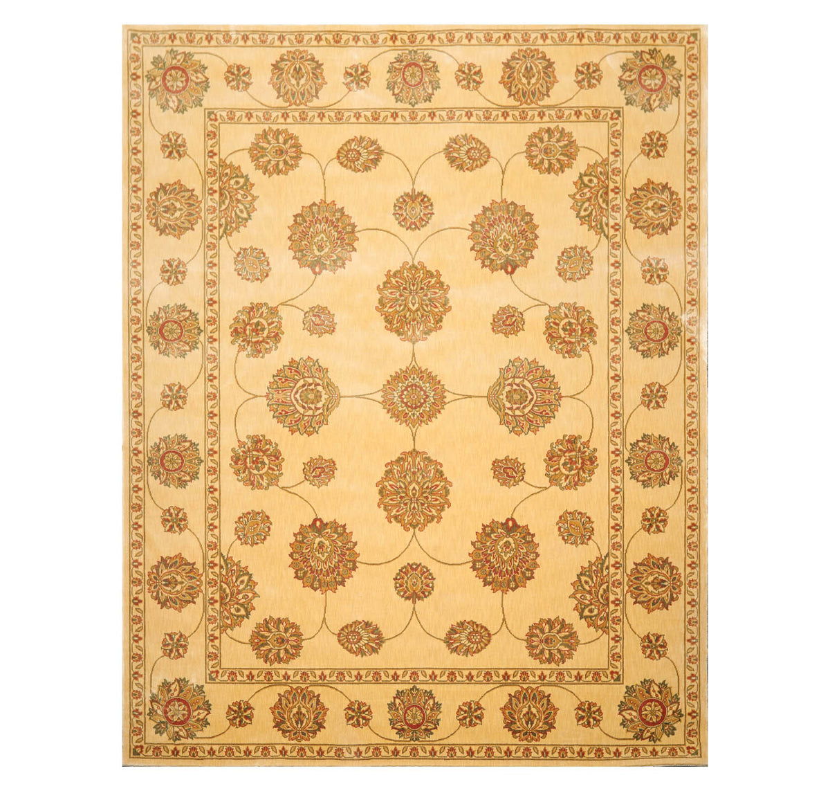 8x10 Champagne, Green, Rust Color Machine Made All-Over 100% Wool Traditional Oriental Rug