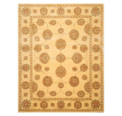8x10 Champagne, Green, Rust Color Machine Made All-Over 100% Wool Traditional Oriental Rug