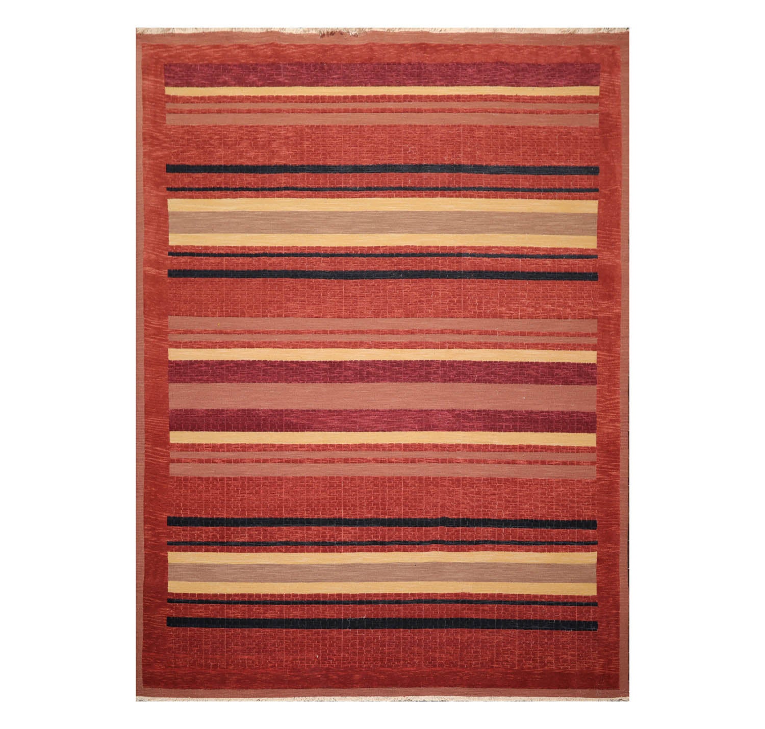 9x12 Rust, Brown, Navy Color Hand Knotted Striped 100% Wool Modern Oriental Rug