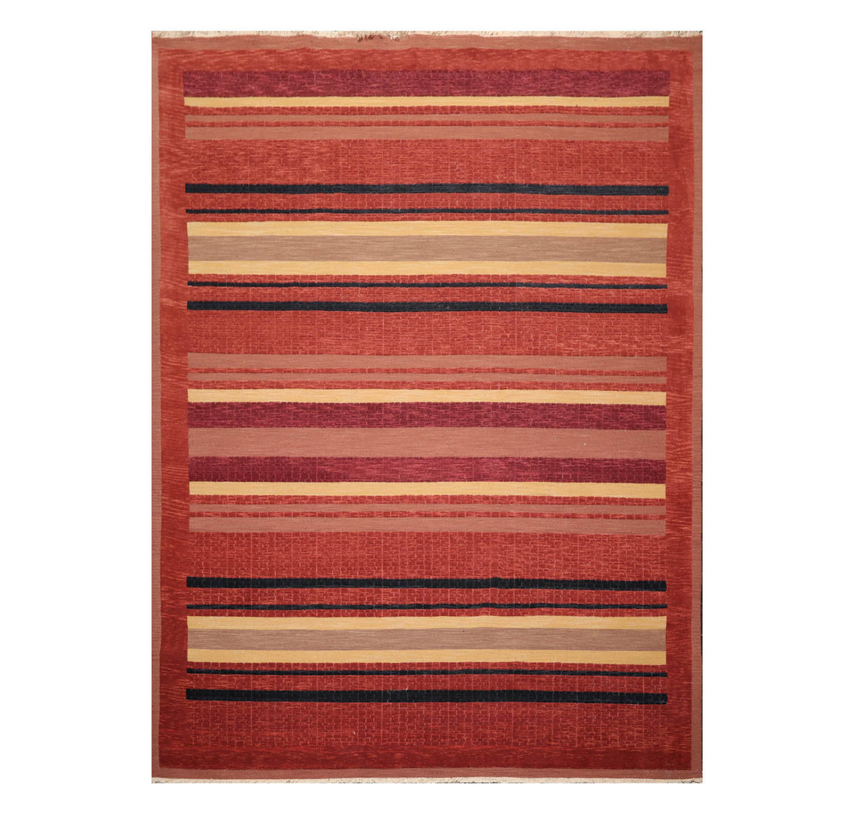 9x12 Rust, Brown, Navy Color Hand Knotted Striped 100% Wool Modern Oriental Rug