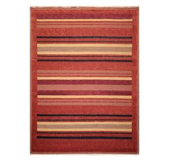 9x12 Rust, Brown, Navy Color Hand Knotted Striped 100% Wool Modern Oriental Rug