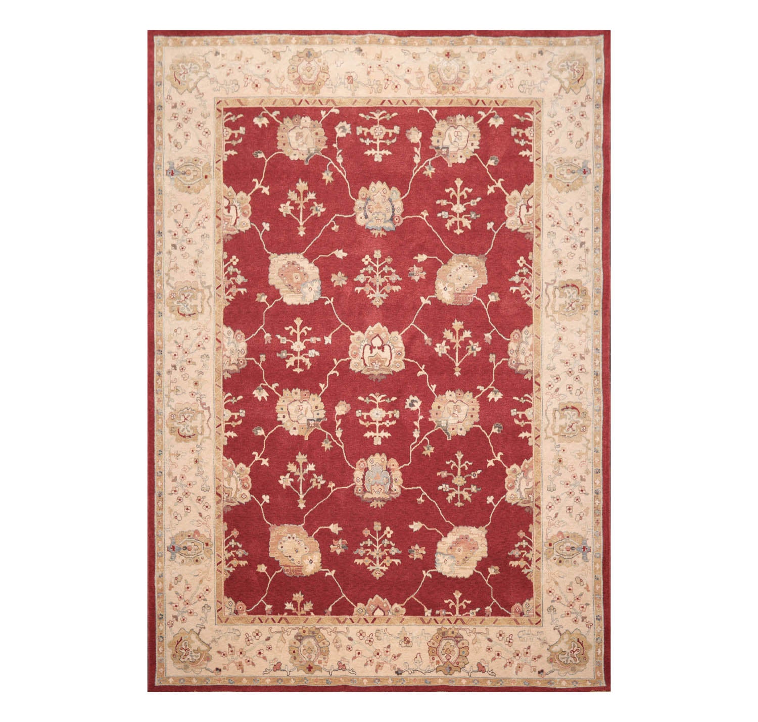 9x12 Rusty Red, Beige, Tan Color Machine Made All-Over 100% Wool Traditional Oriental Rug