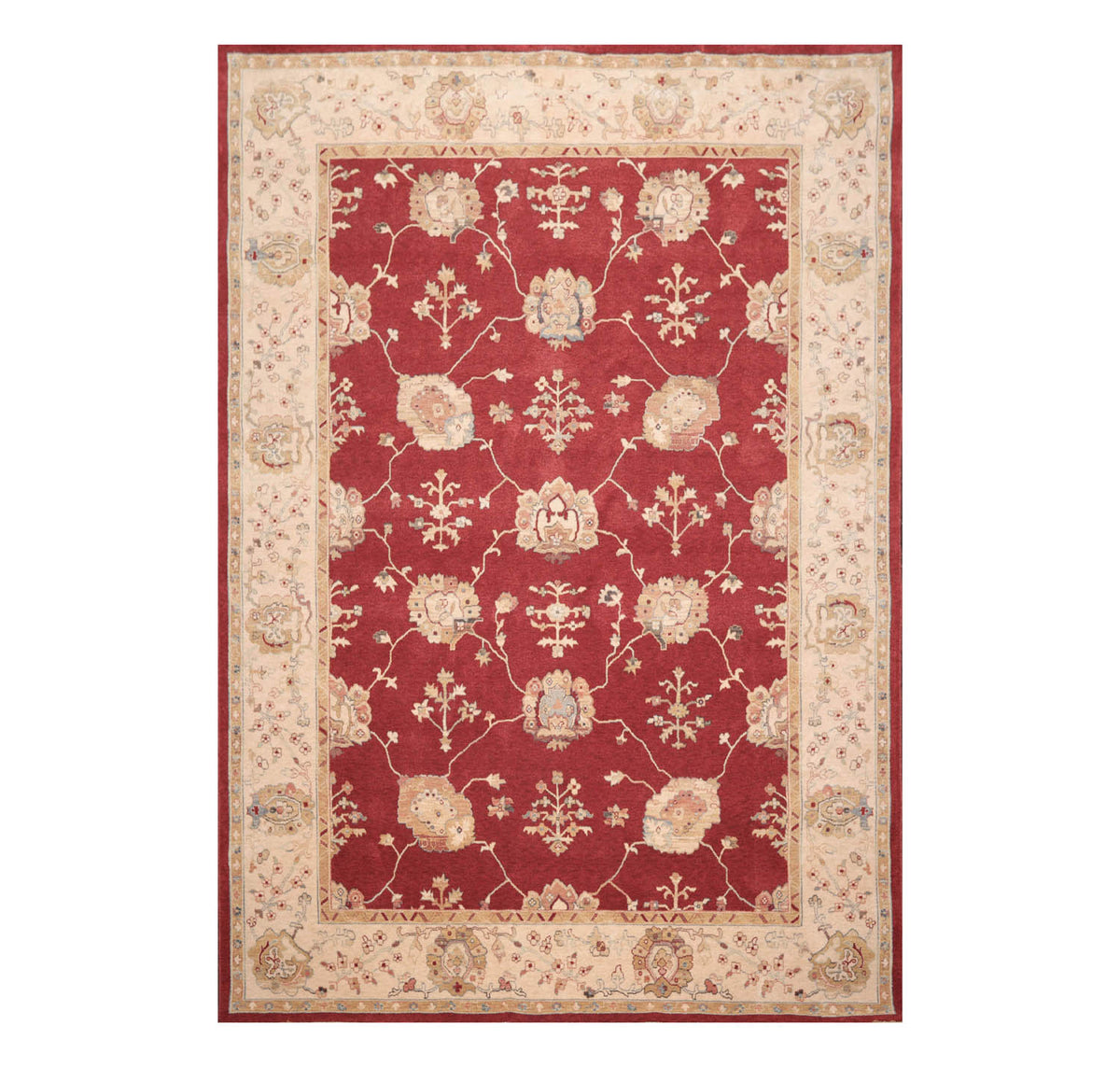 9x12 Rusty Red, Beige, Tan Color Machine Made All-Over 100% Wool Traditional Oriental Rug