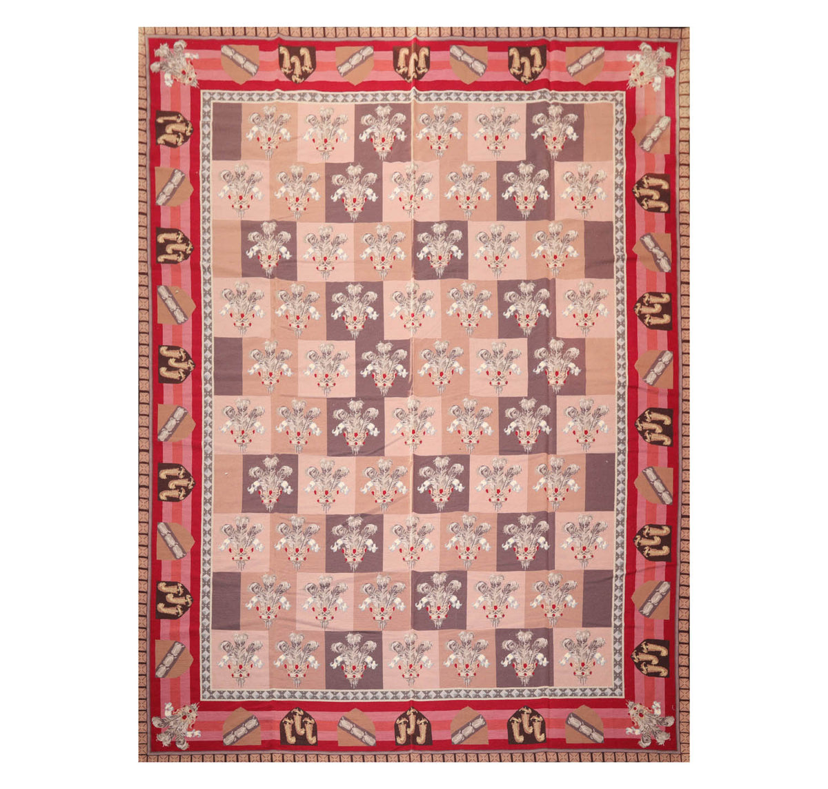 9x12 Rose, Taupe, Gray Color Hand Woven All-Over 100% Wool Traditional Oriental Rug