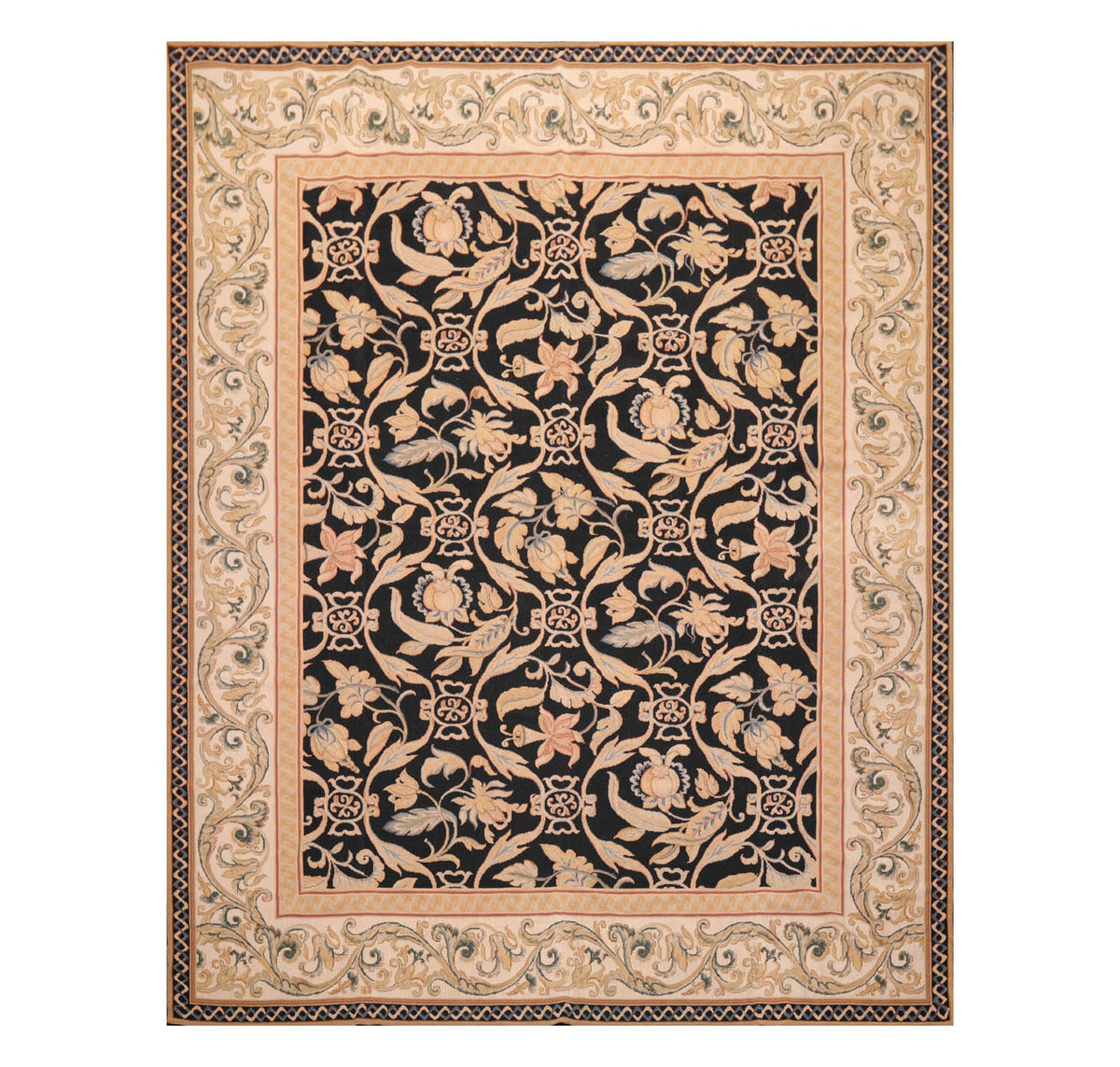 8x10 Black, Beige, Caramel Color Hand Woven All-Over 100% Wool Traditional Oriental Rug