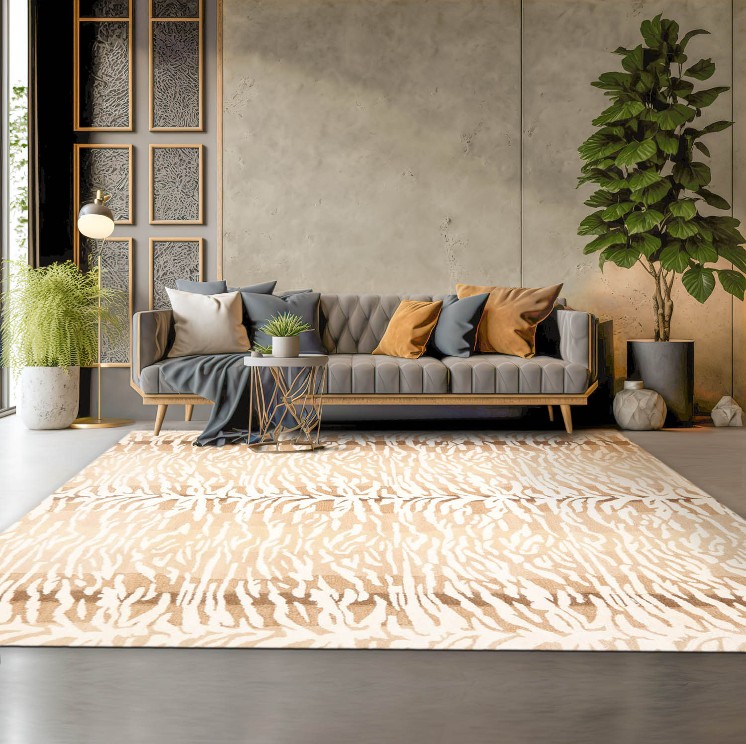 Multi Size Ivory Beige Brown Color Hand Tufted Animal Print 100% Wool Modern Oriental Rug