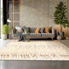 Multi Size Ivory Beige Brown Color Hand Tufted Animal Print 100% Wool Modern Oriental Rug