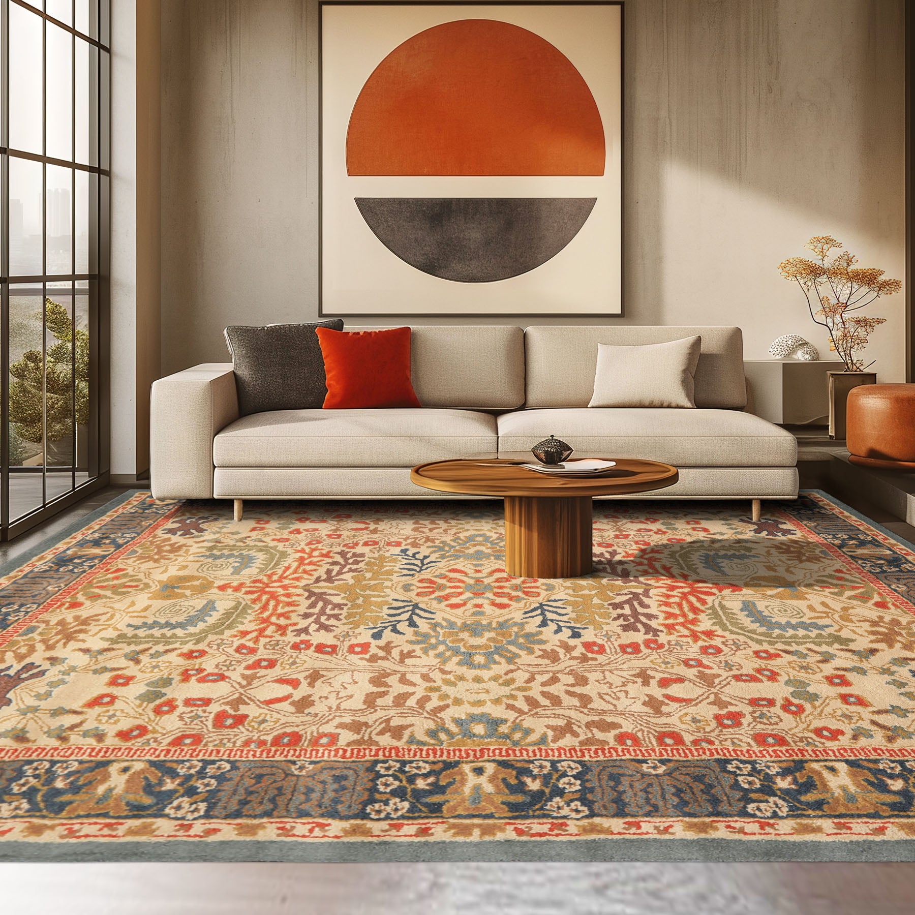 Multi Size Beige, Blue Hand Tufted Hand Made 100% Wool Arts and Craft Transitional Oriental Area Rug